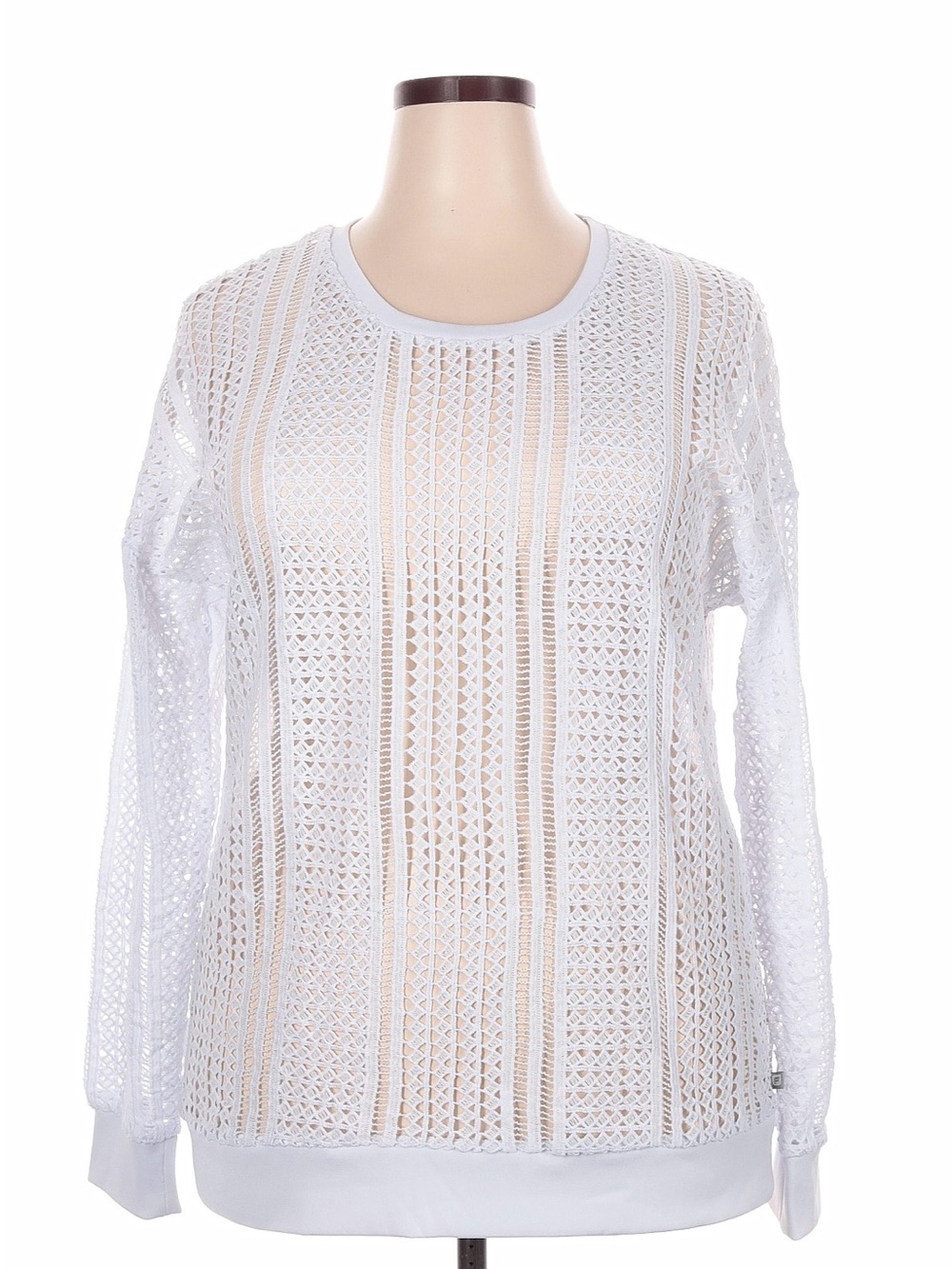Fabletics Sophie Tunic Open Knit Mesh Sweatshirt White Size XXL  Like New